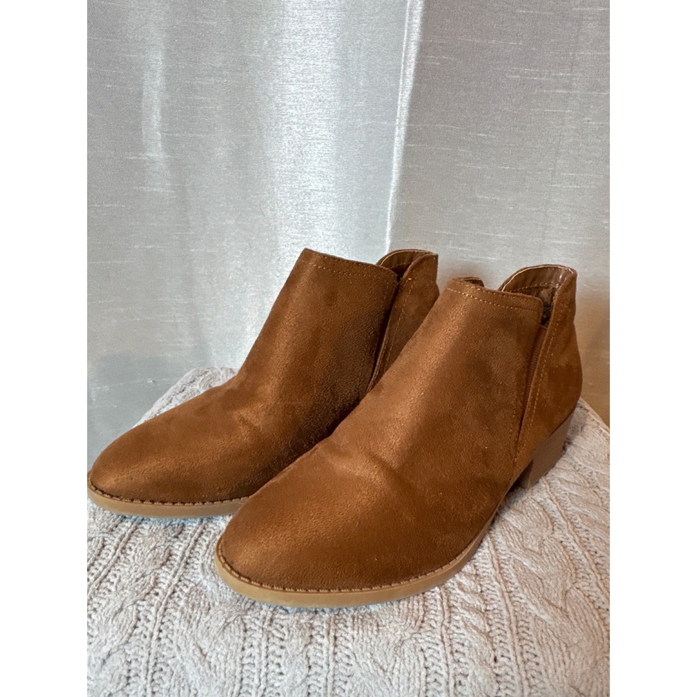 Kids Brown Suede Ankle Boots Side Zip Western Style Size 4